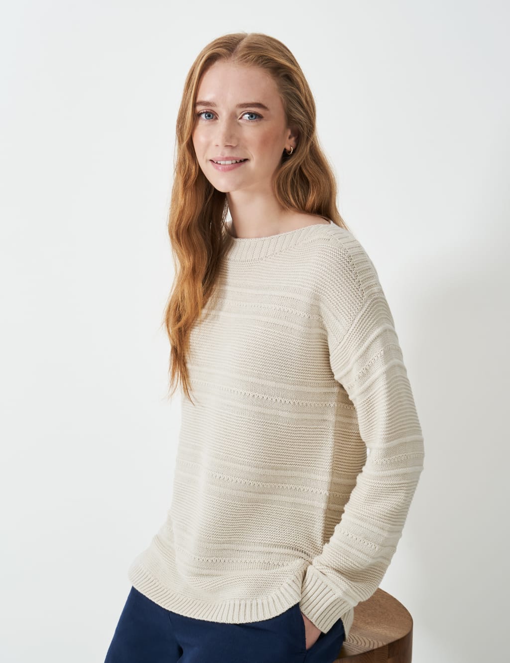 Cotton Blend Textured Slash Neck Jumper 4 of 5
