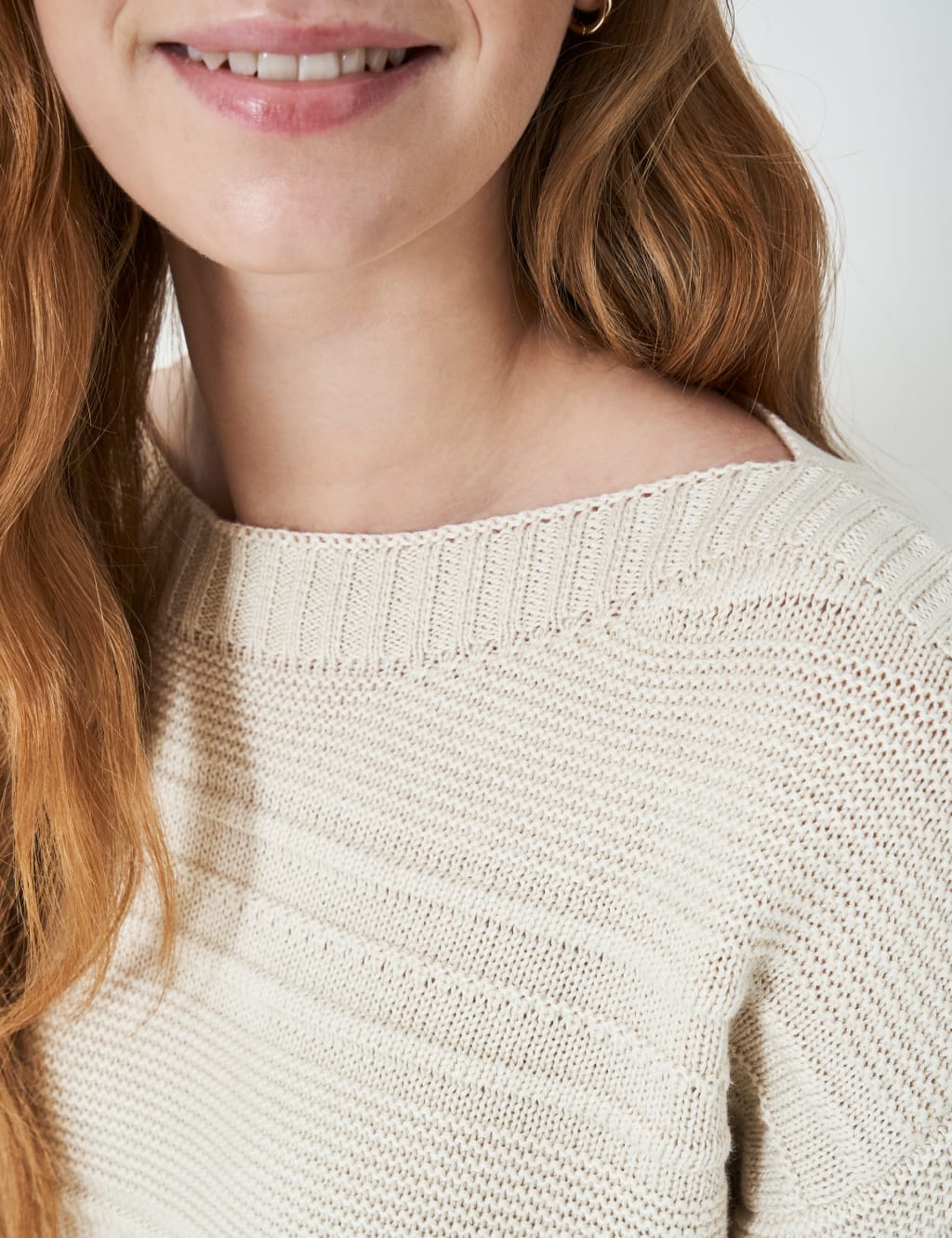 Cotton Blend Textured Slash Neck Jumper 5 of 5