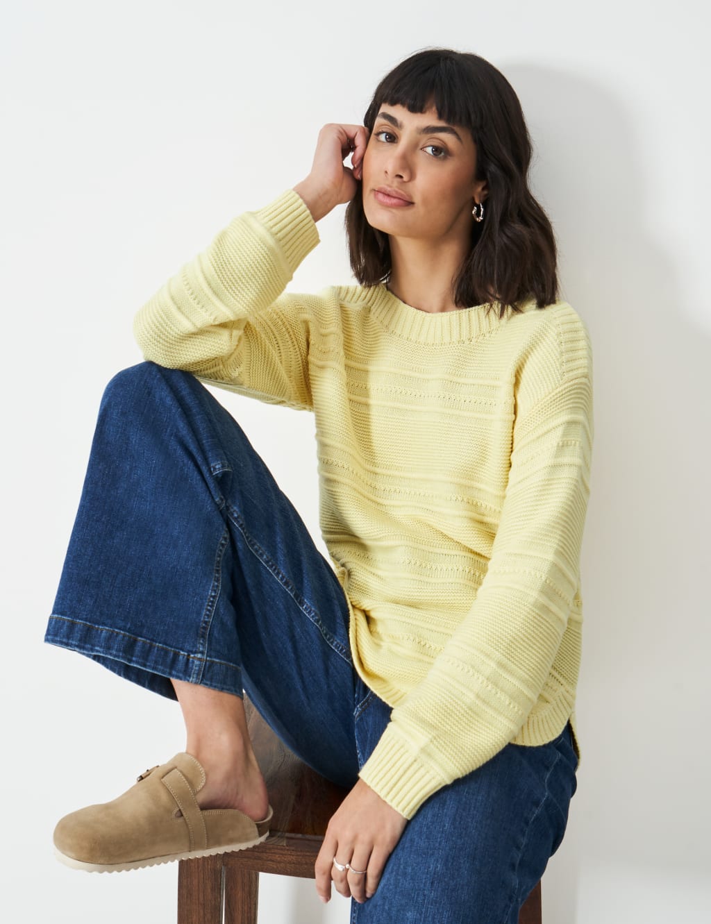 Cotton Blend Textured Slash Neck Jumper 3 of 5