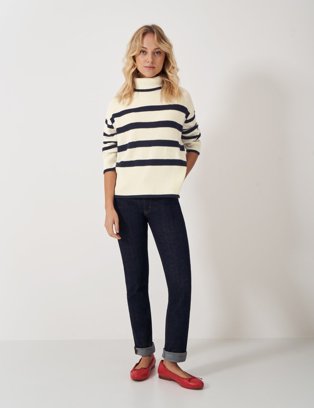 Merino Wool Rich Striped Roll Neck Jumper 3 of 7