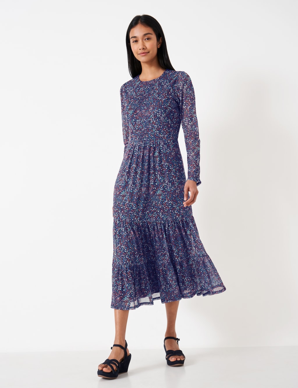 Jersey Ditsy Floral Midi Tiered Dress 1 of 6
