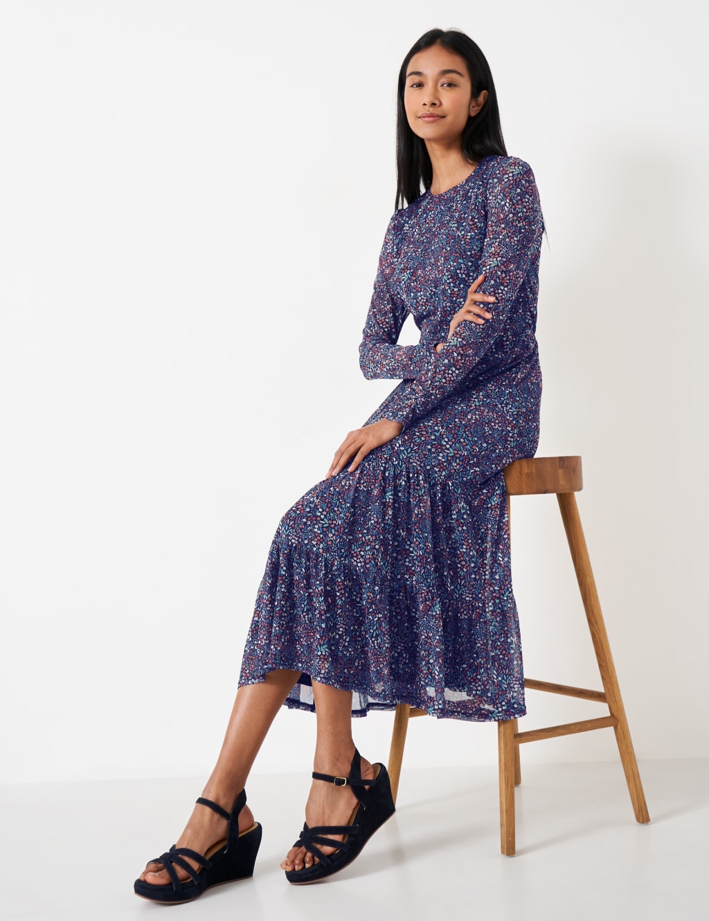 Jersey Ditsy Floral Midi Tiered Dress 3 of 6