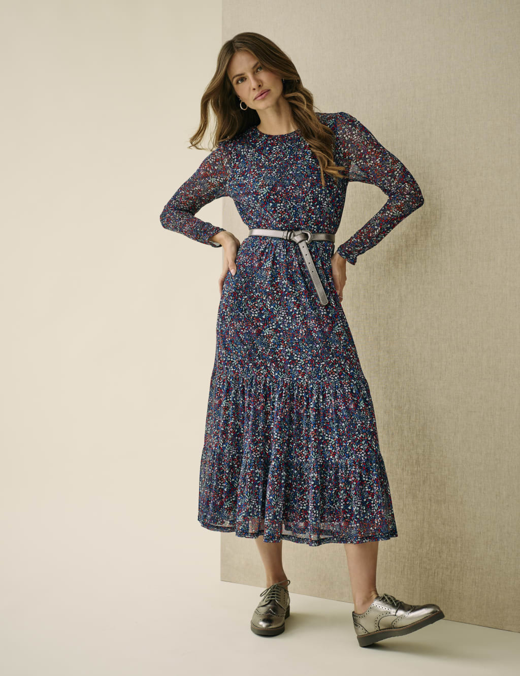 Jersey Ditsy Floral Midi Tiered Dress 6 of 6