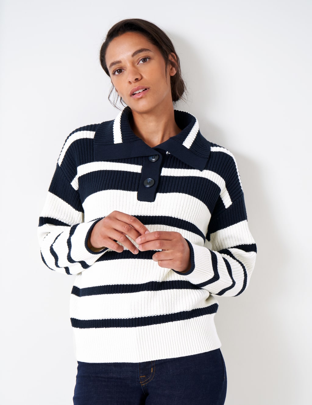 Pure Cotton Striped Collared Jumper 1 of 5