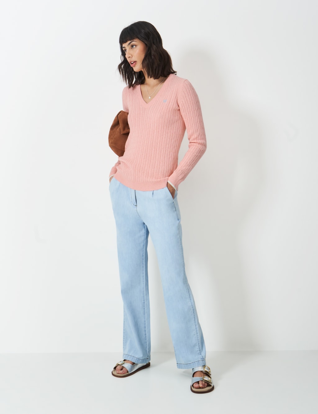 Cotton Rich Cable Knit V-Neck Jumper 3 of 5