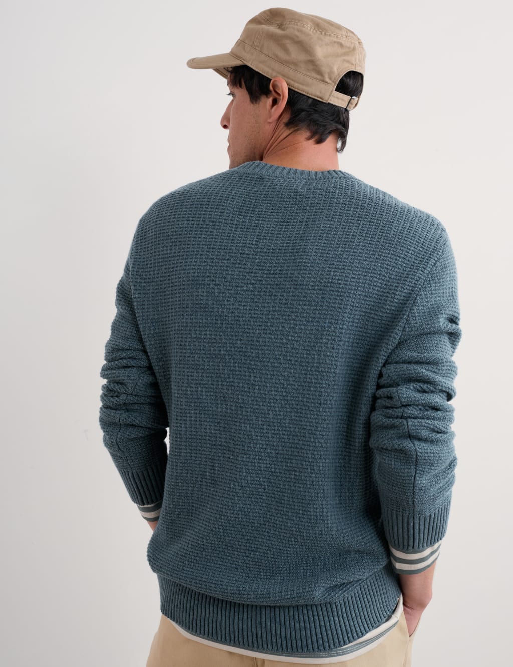 Pure Cotton Crew Neck Textured Jumper 3 of 4