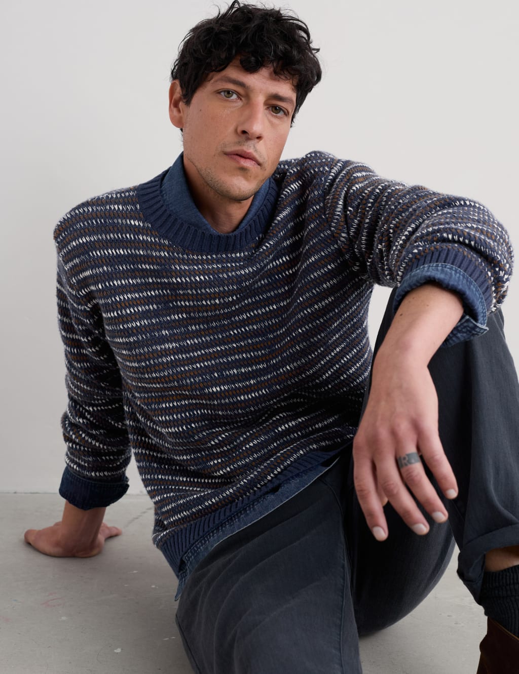 Pure Cotton Striped Textured Jumper 4 of 5