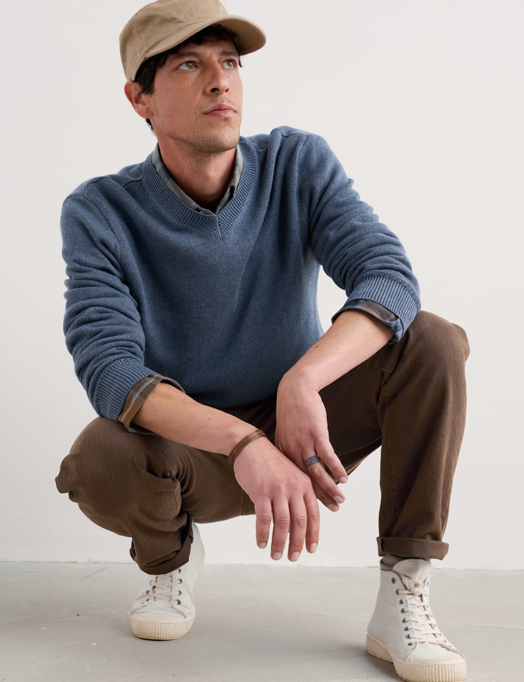 Pure Cotton Ribbed V-Neck Jumper 1 of 4