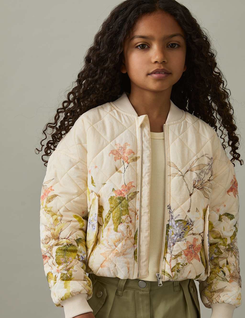 Floral Quilted Bomber Jacket (4-14 Yrs) 1 of 4