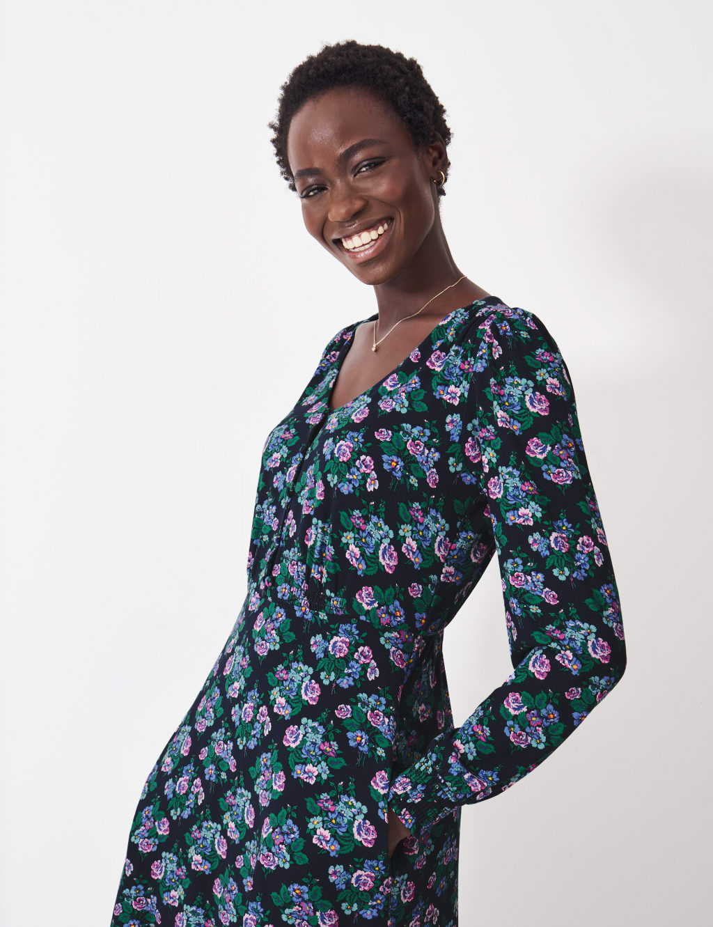 Jersey Floral V-Neck Midi Tea Dress 3 of 5