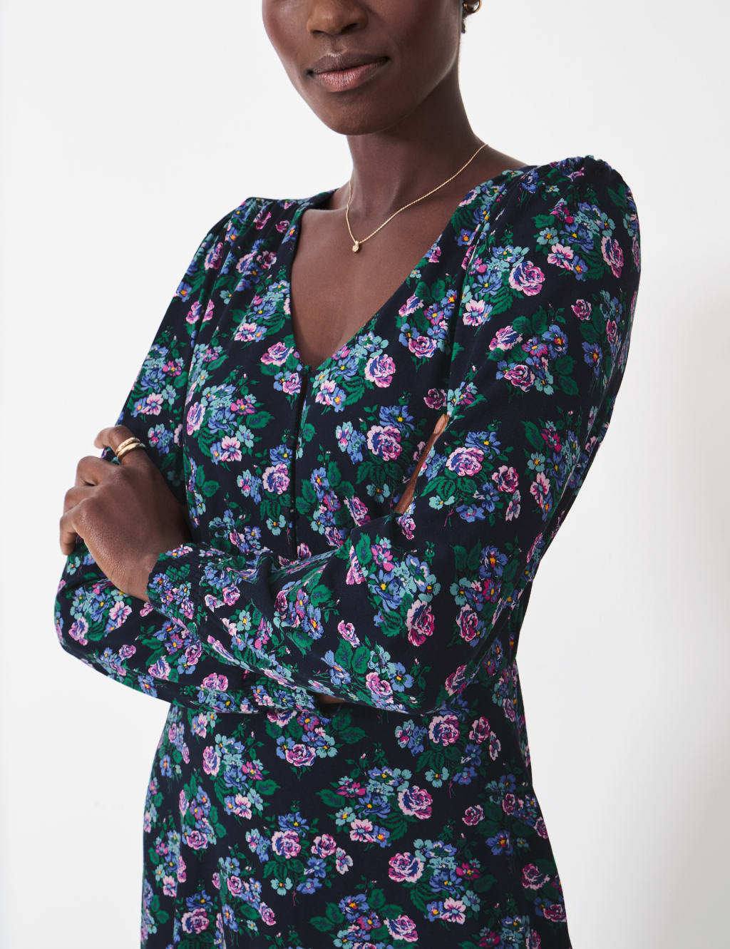 Jersey Floral V-Neck Midi Tea Dress 4 of 5