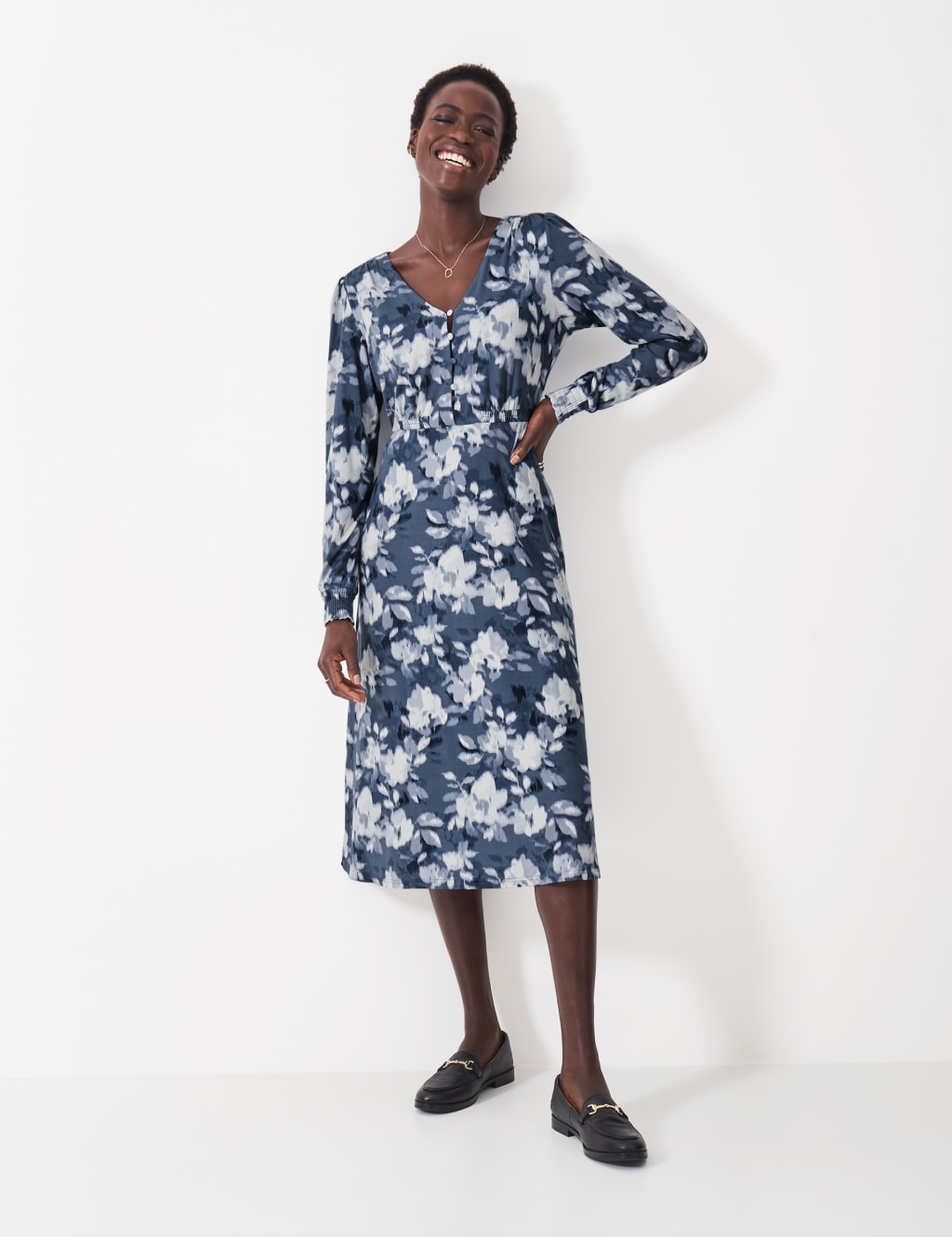 Jersey Floral V-Neck Midi Tea Dress 1 of 5