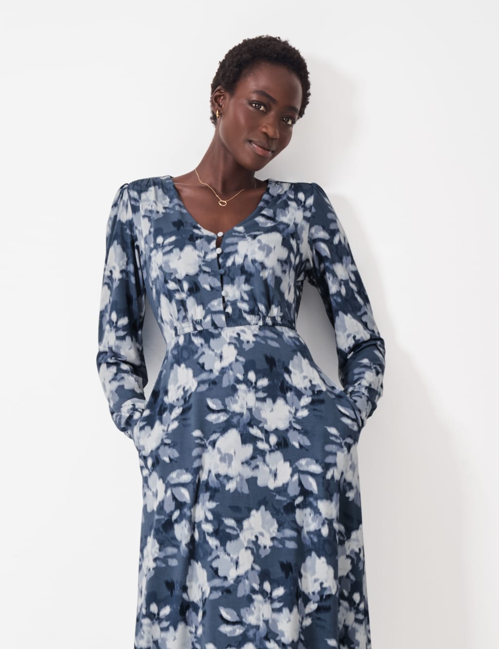 Jersey Floral V-Neck Midi Tea Dress 3 of 5
