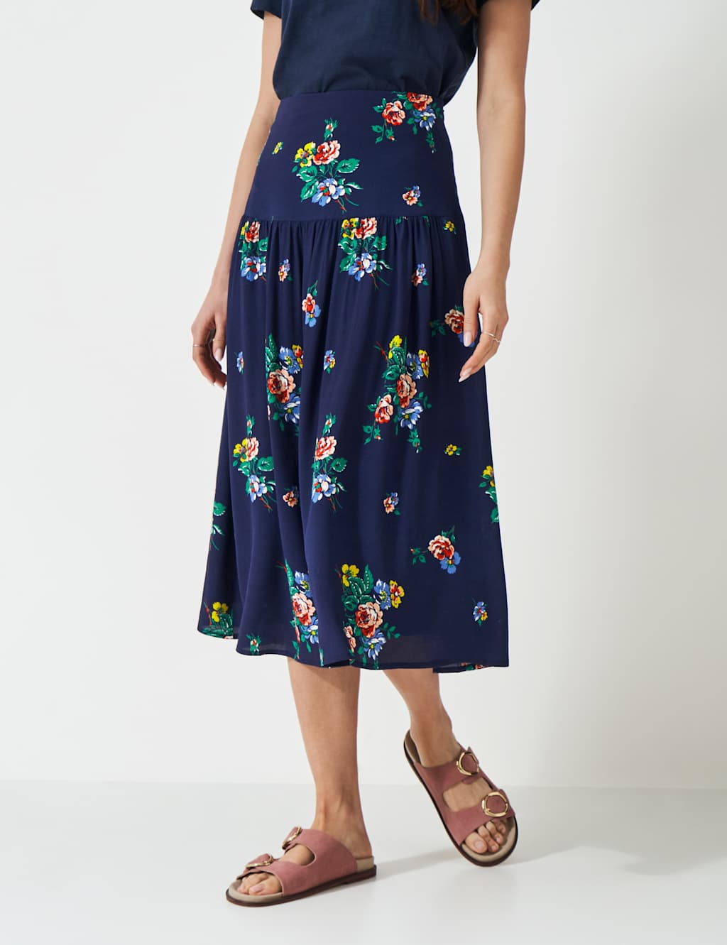 Floral Pleated Midi A-Line Skirt 3 of 5