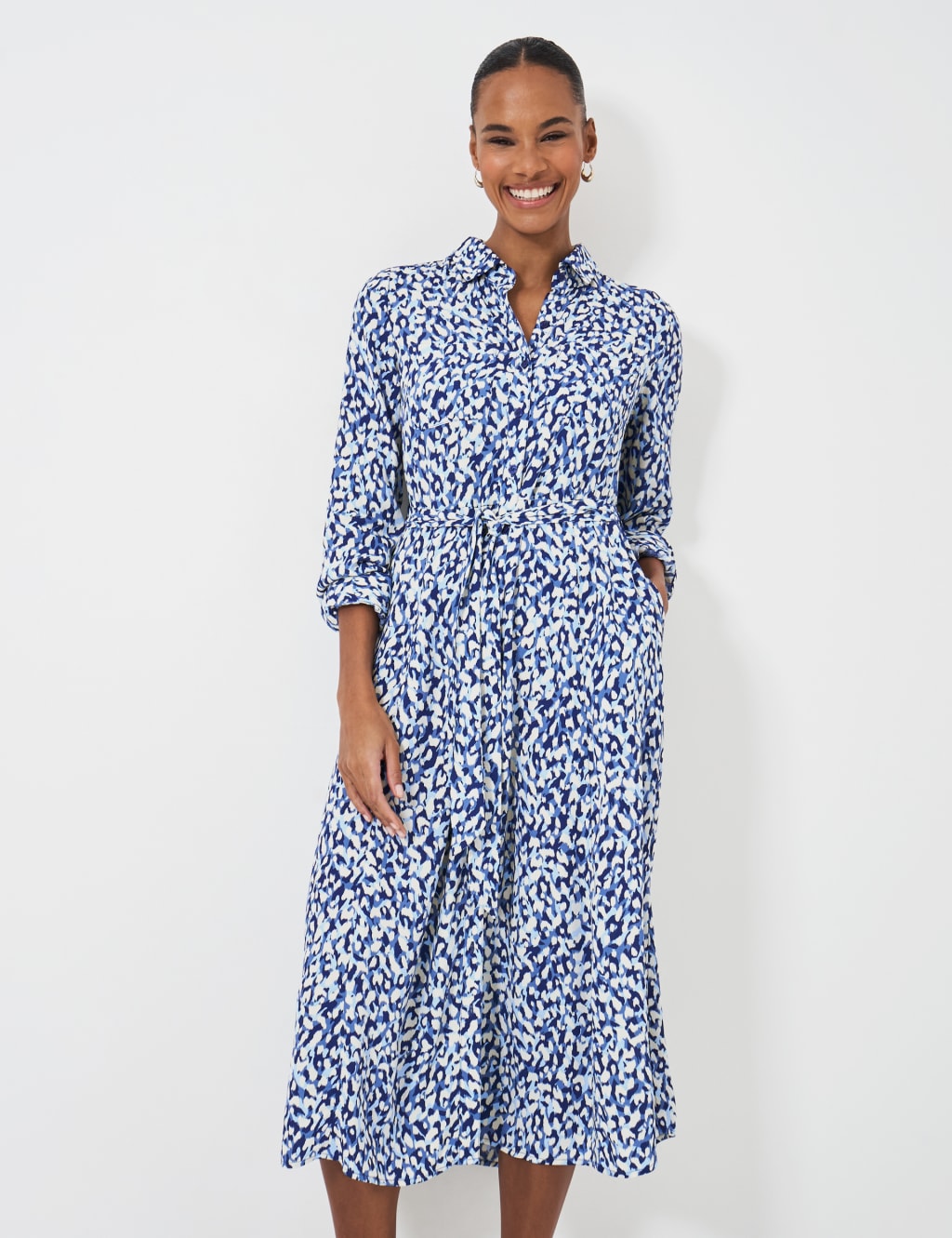 Polka Dot Tie Waist Midi Shirt Dress