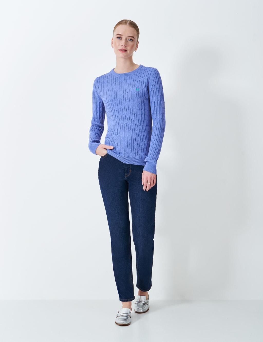 Cotton Rich Cable Knit Crew Neck Jumper 3 of 5