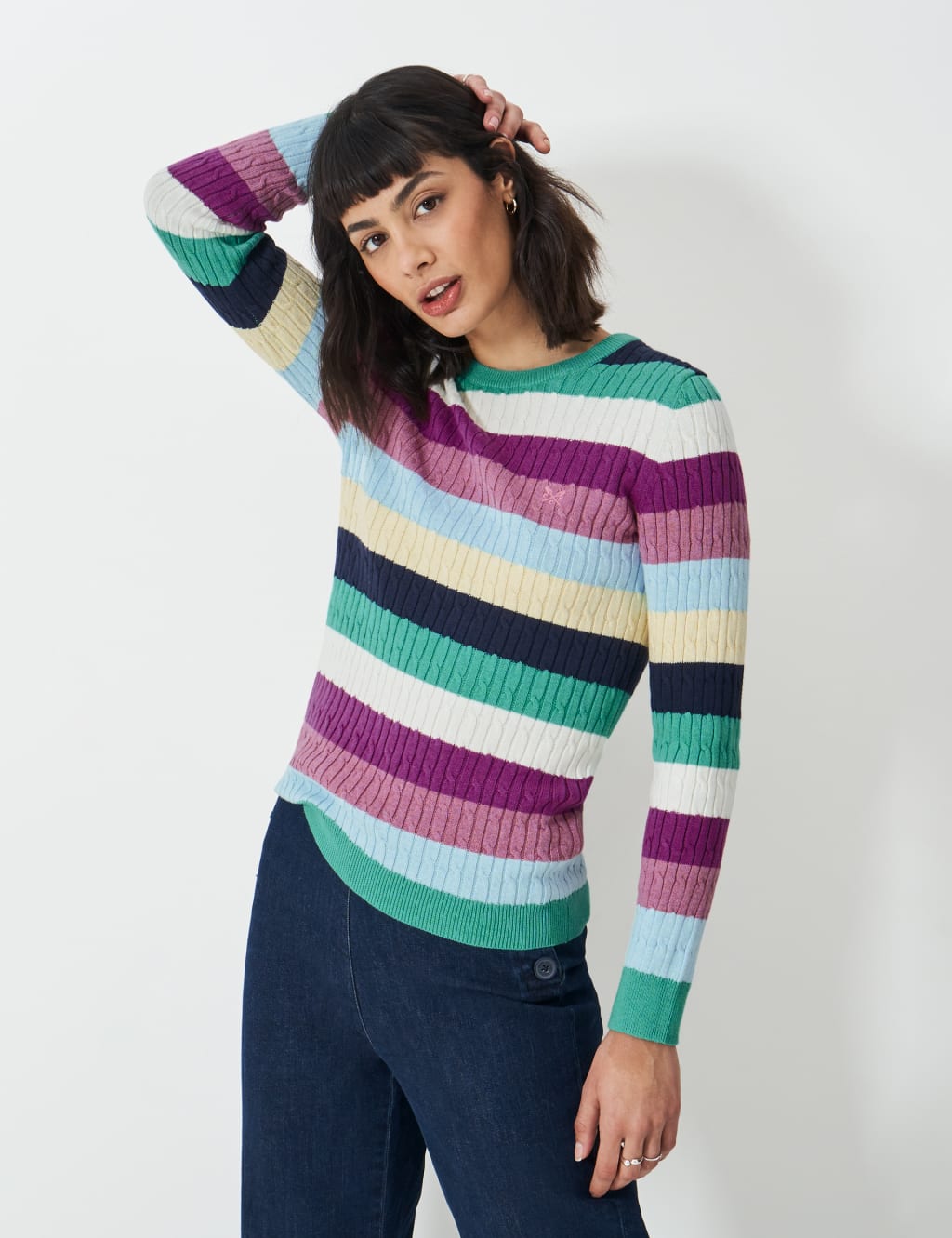 Cotton Rich Cable Knit Crew Neck Jumper 1 of 5