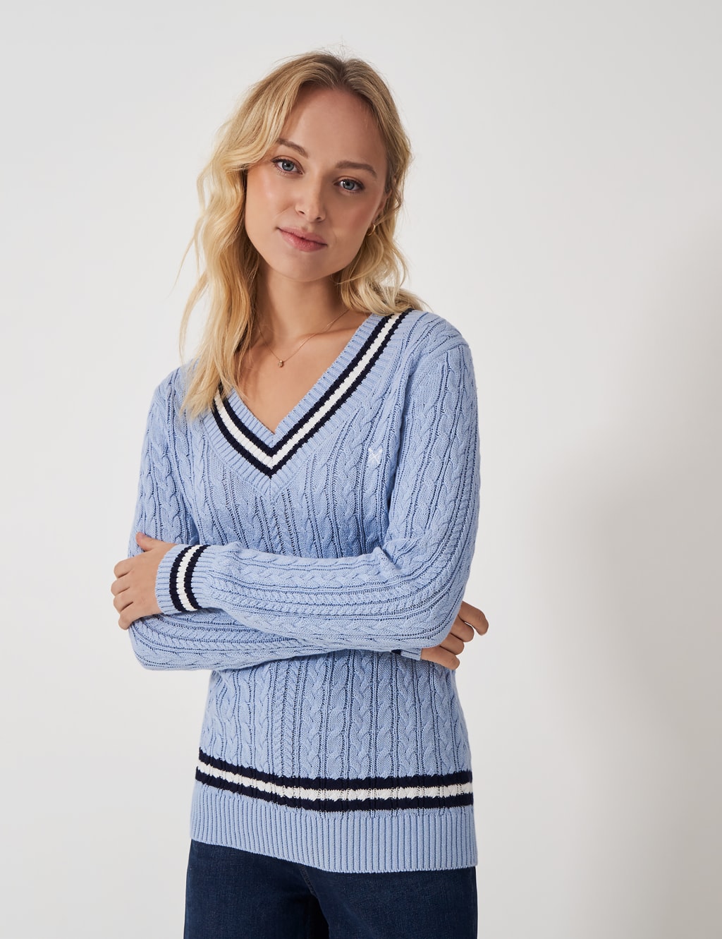 Pure Cotton Cable Knit V-Neck Cricket Jumper 1 of 5