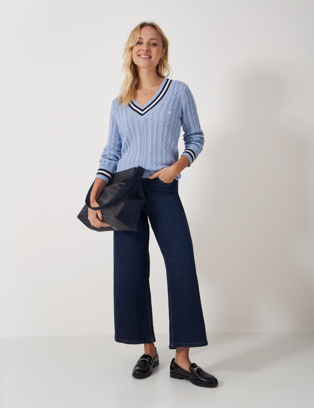 Pure Cotton Cable Knit V-Neck Cricket Jumper 3 of 5