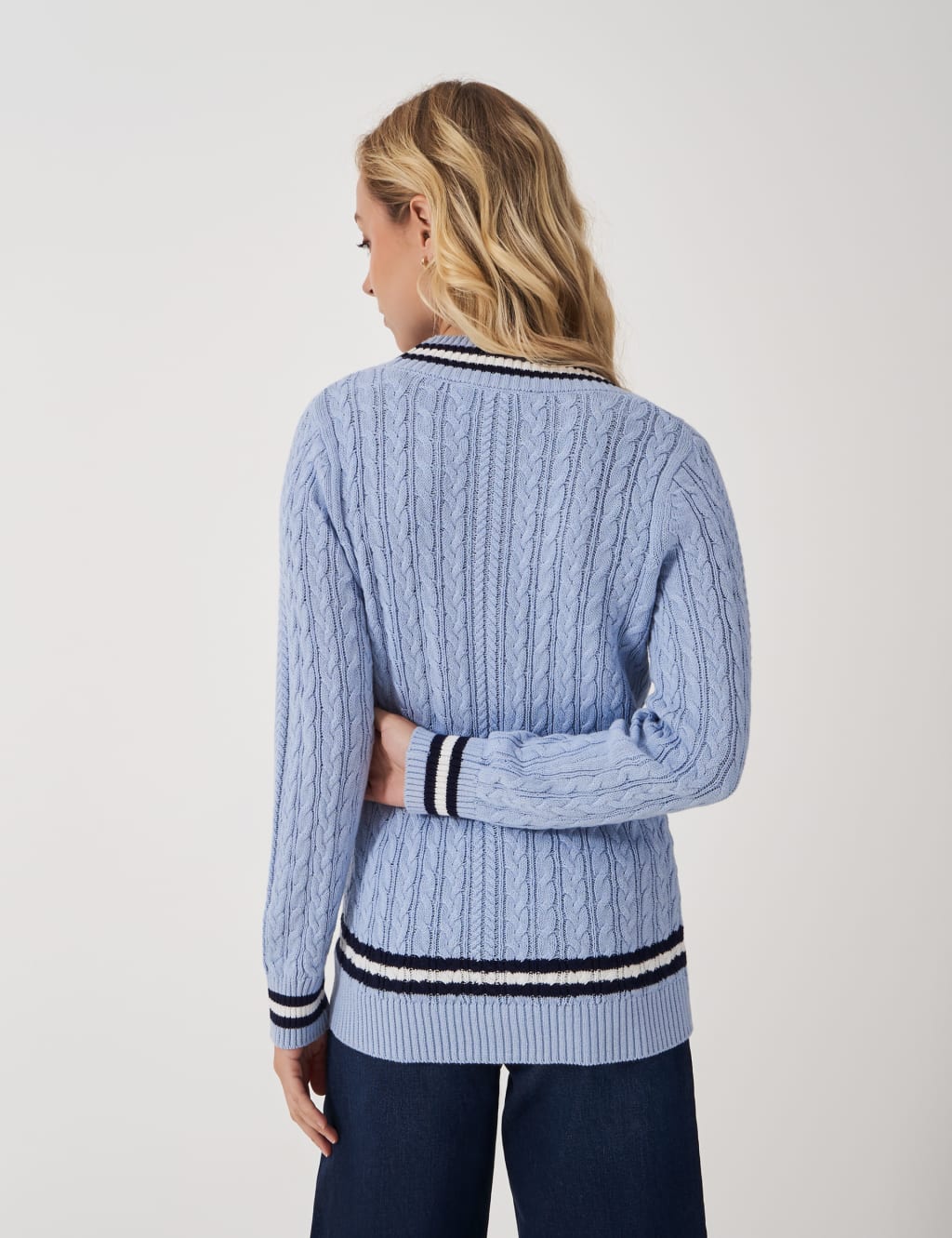 Pure Cotton Cable Knit V-Neck Cricket Jumper 4 of 5