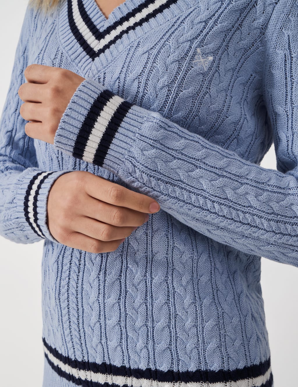 Pure Cotton Cable Knit V-Neck Cricket Jumper 5 of 5