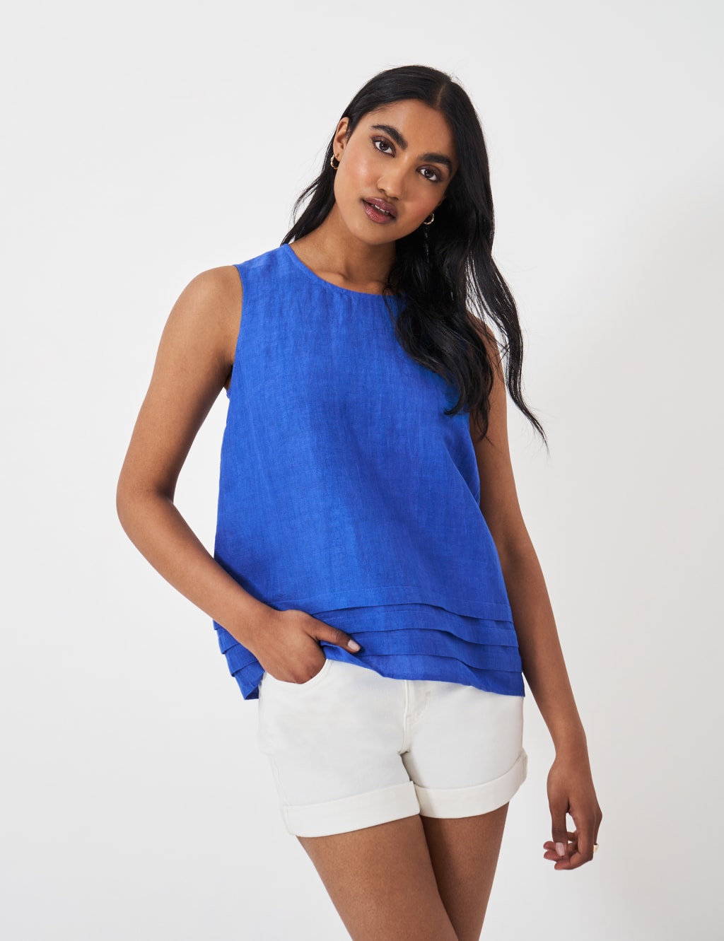 Linen Blend Pleat Detail Shell Top 5 of 5