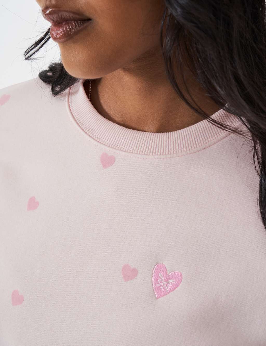 Cotton Rich Heart Print Crew Neck Sweatshirt 5 of 5