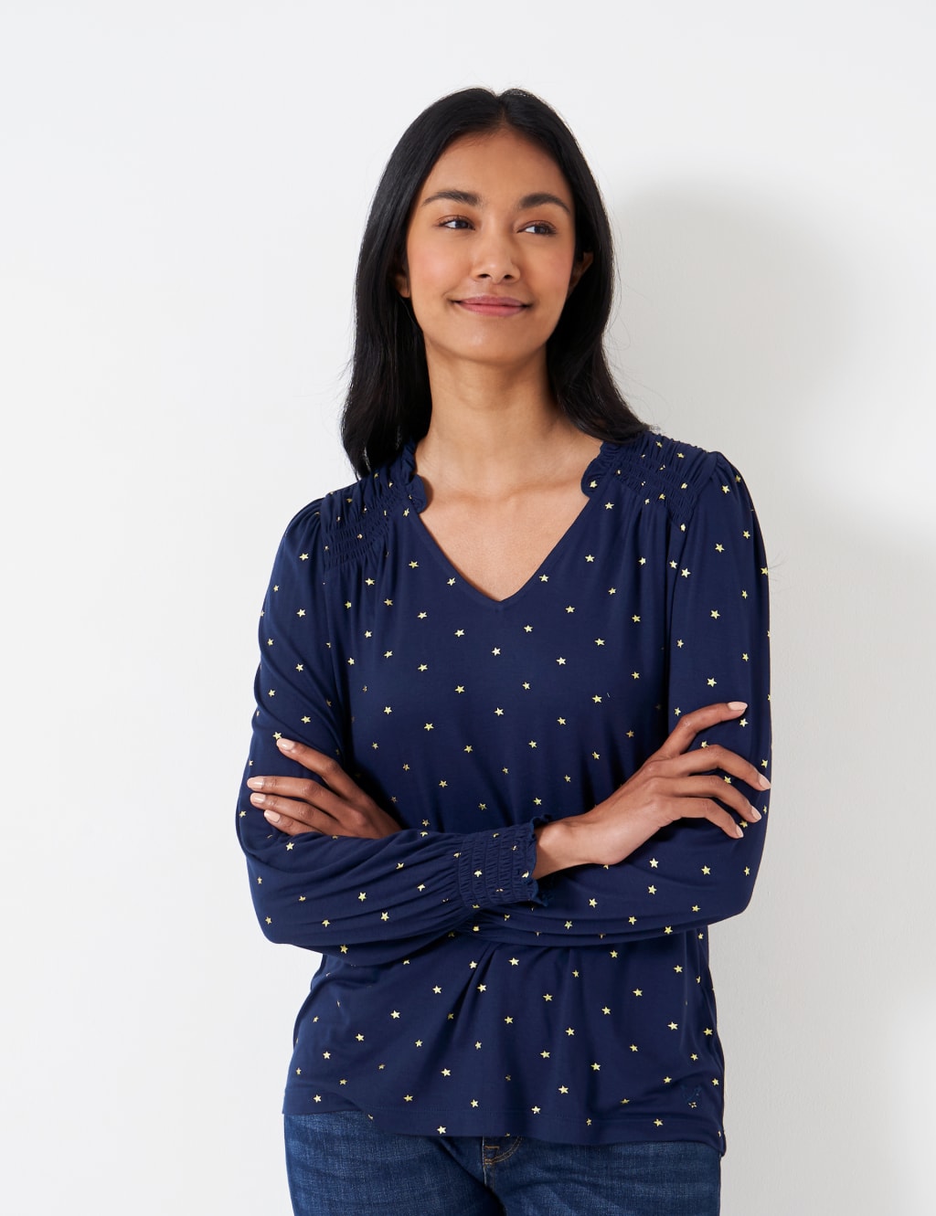 Star Print Shirred Top 1 of 5