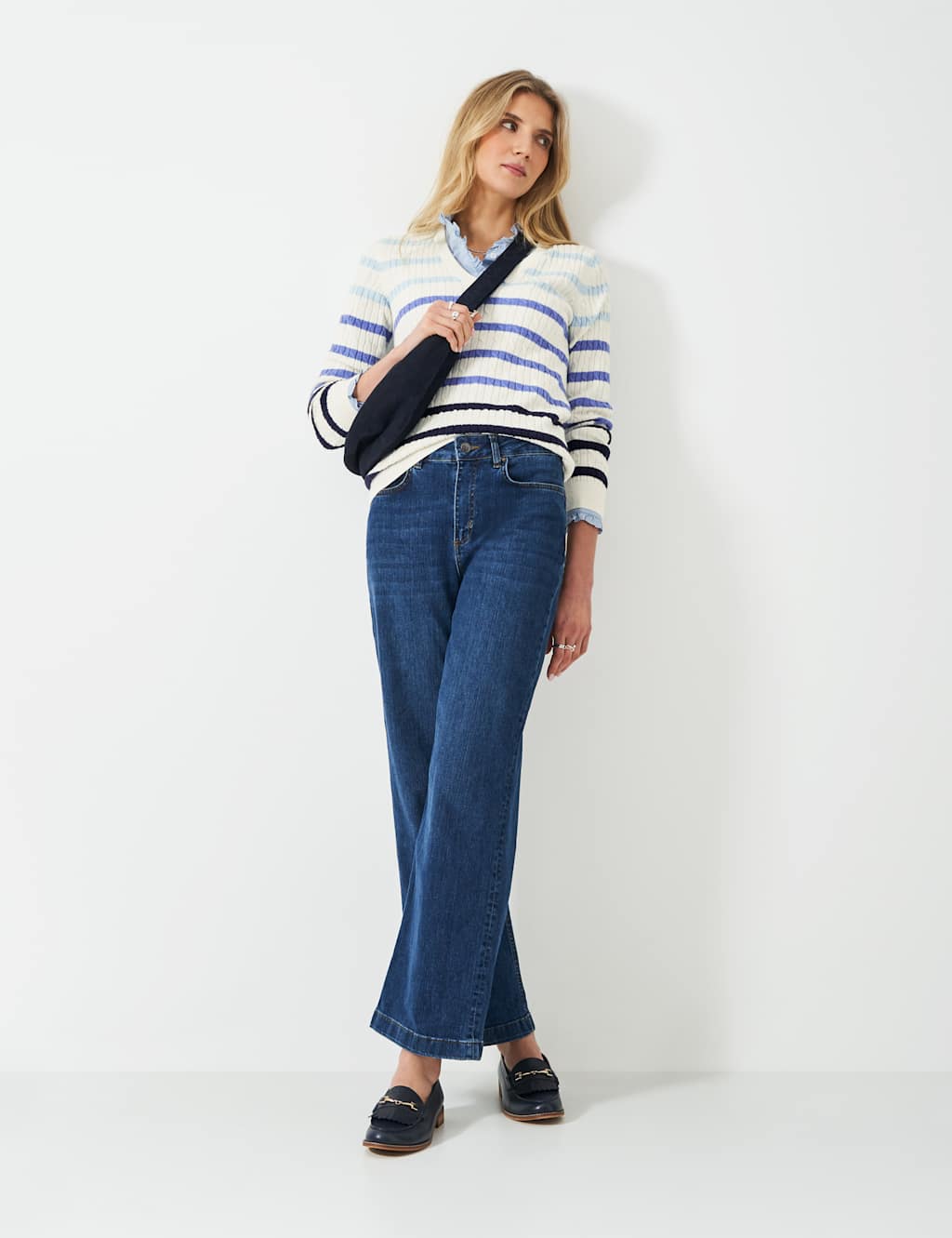 Cotton Rich Striped Cable Knit V-Neck Jumper 3 of 5