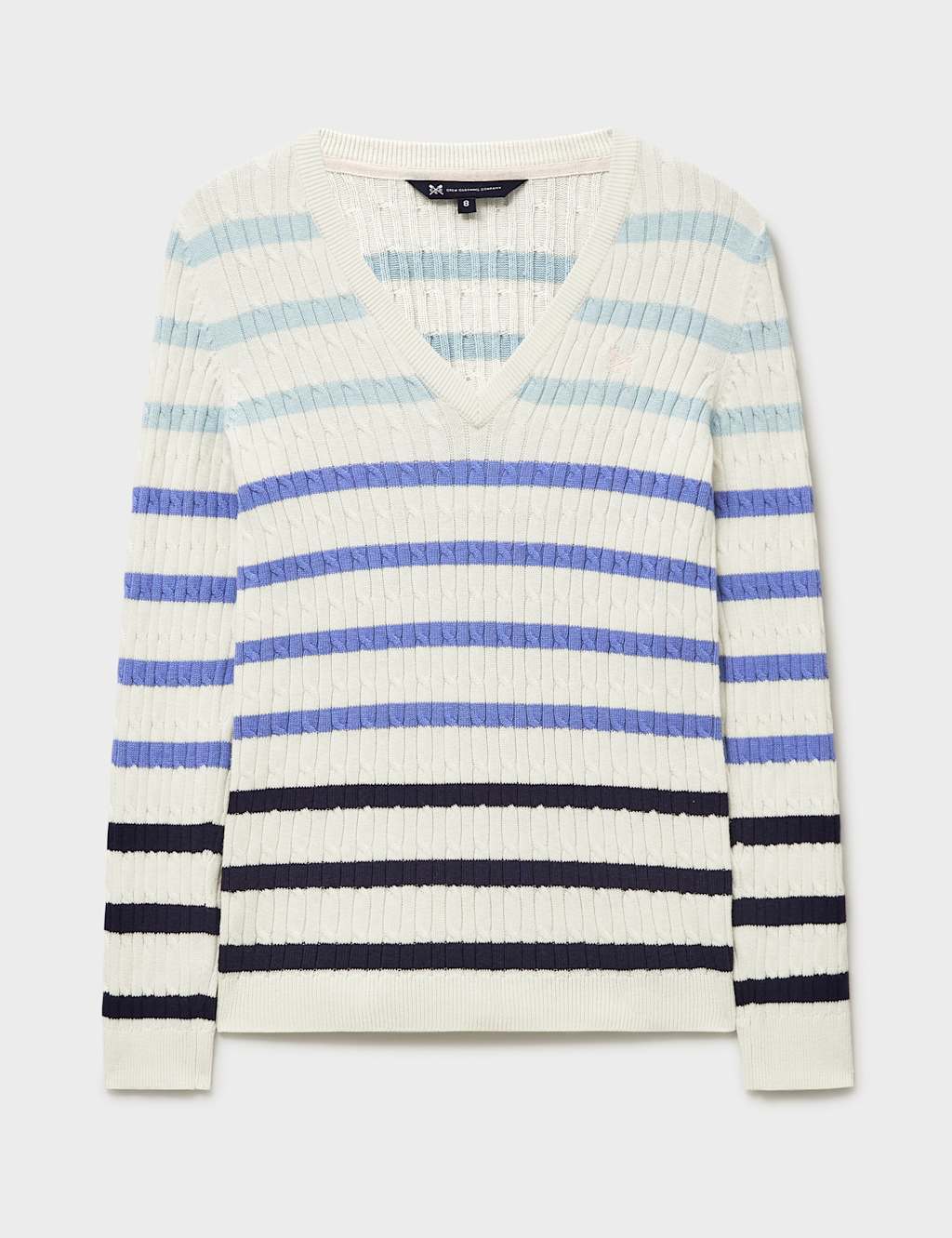 Cotton Rich Striped Cable Knit V-Neck Jumper 2 of 5