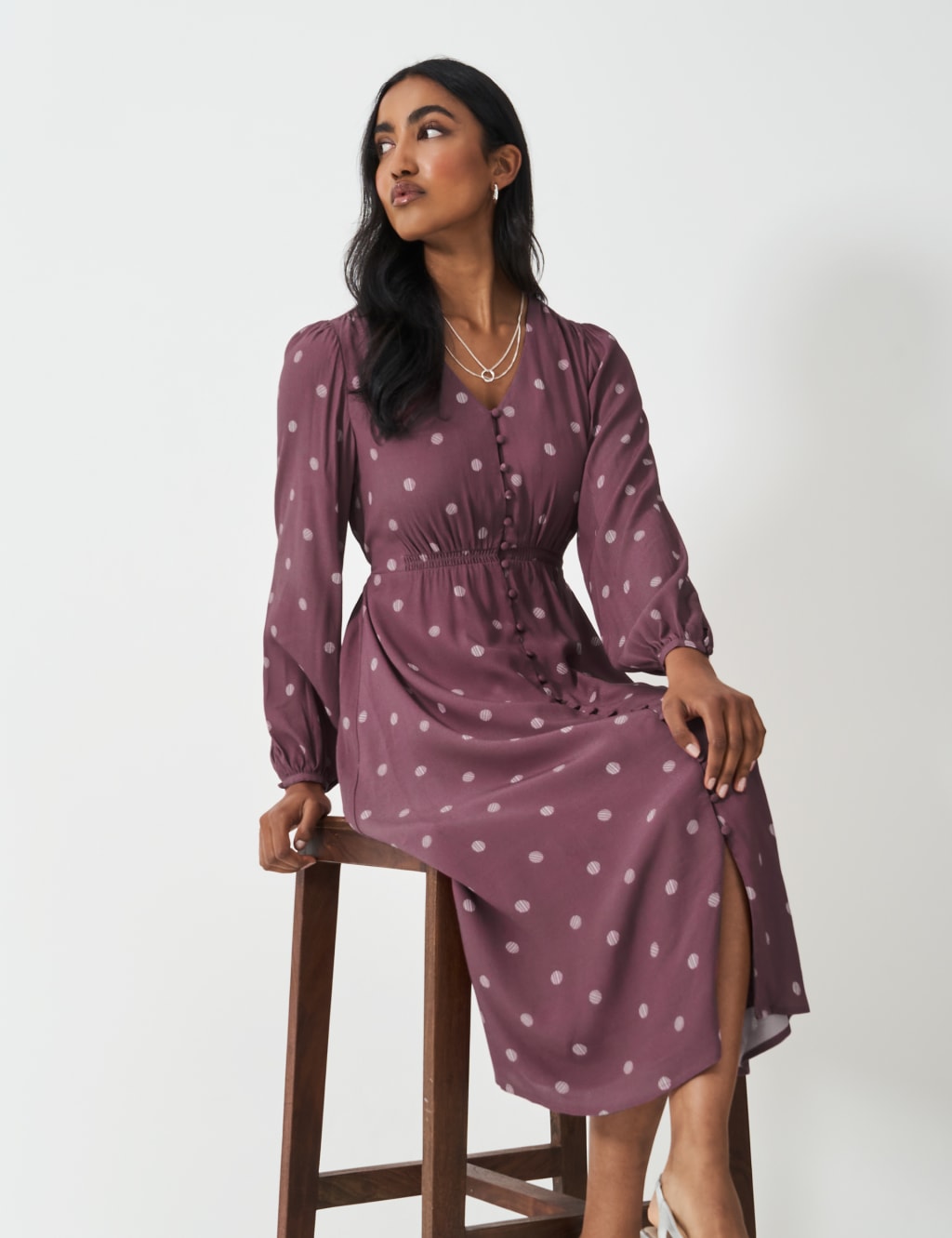 Polka Dot V-Neck Puff Sleeve Tea Dress 3 of 5