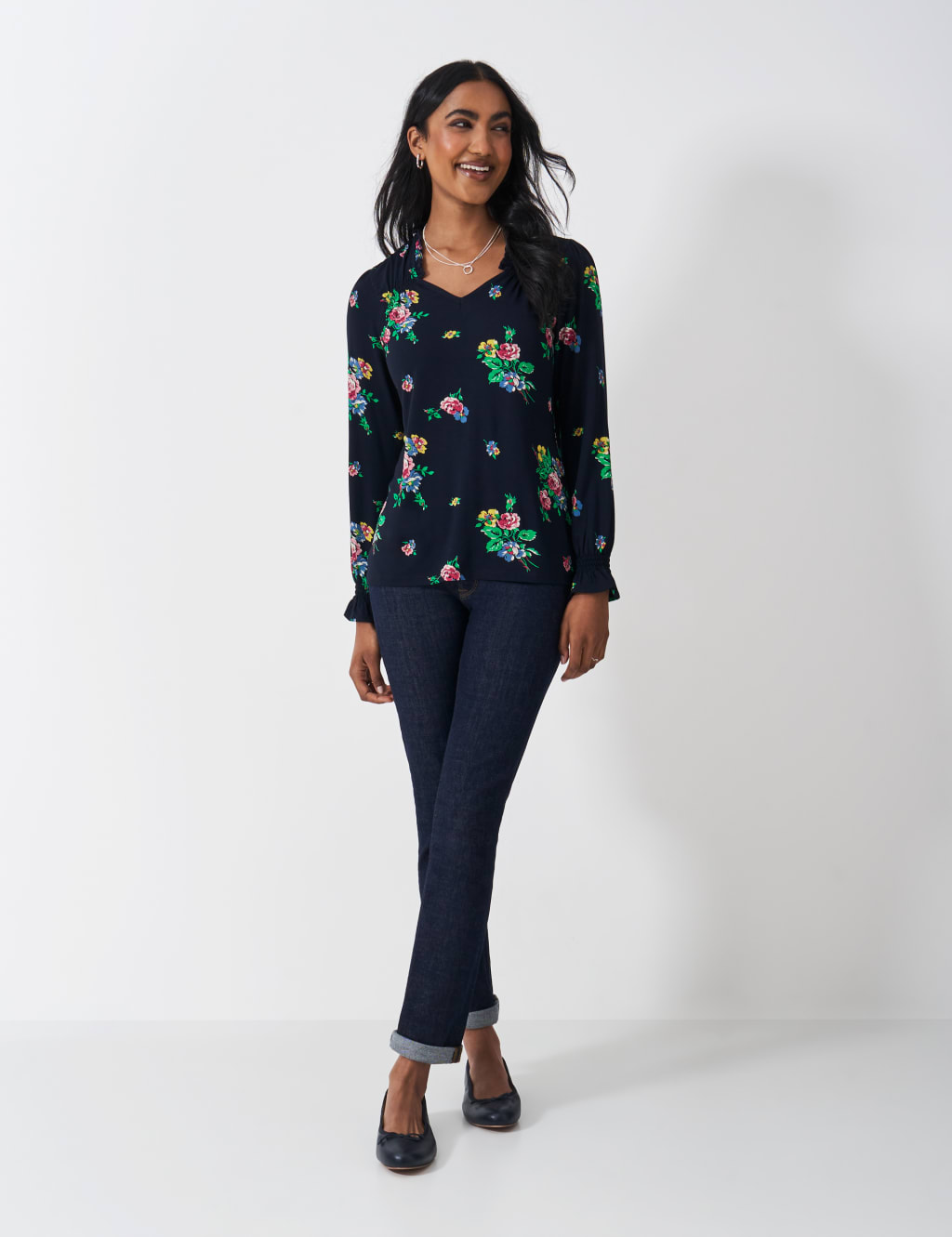 Jersey Floral V-Neck Shirred Detail Top 2 of 4