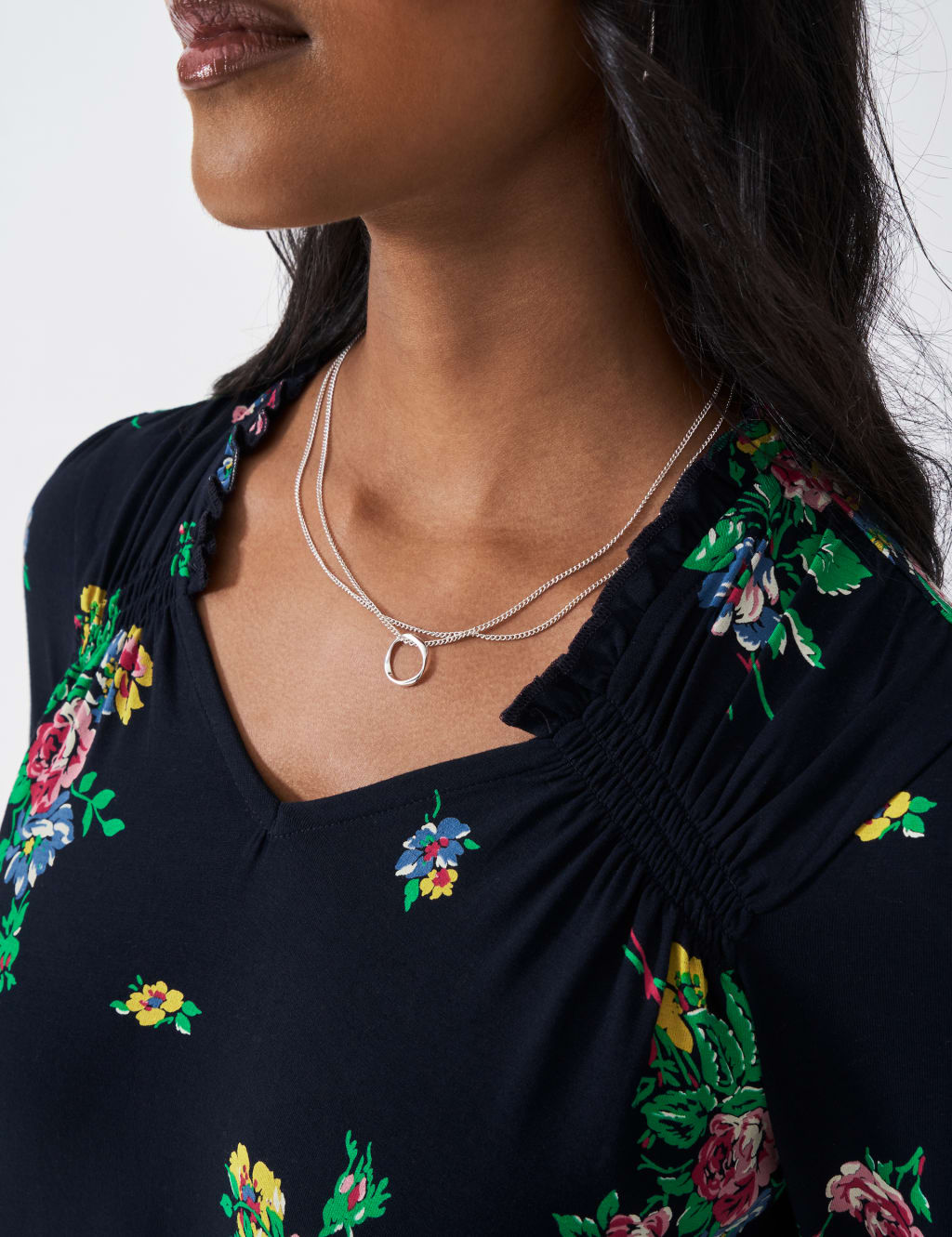 Jersey Floral V-Neck Shirred Detail Top 4 of 4