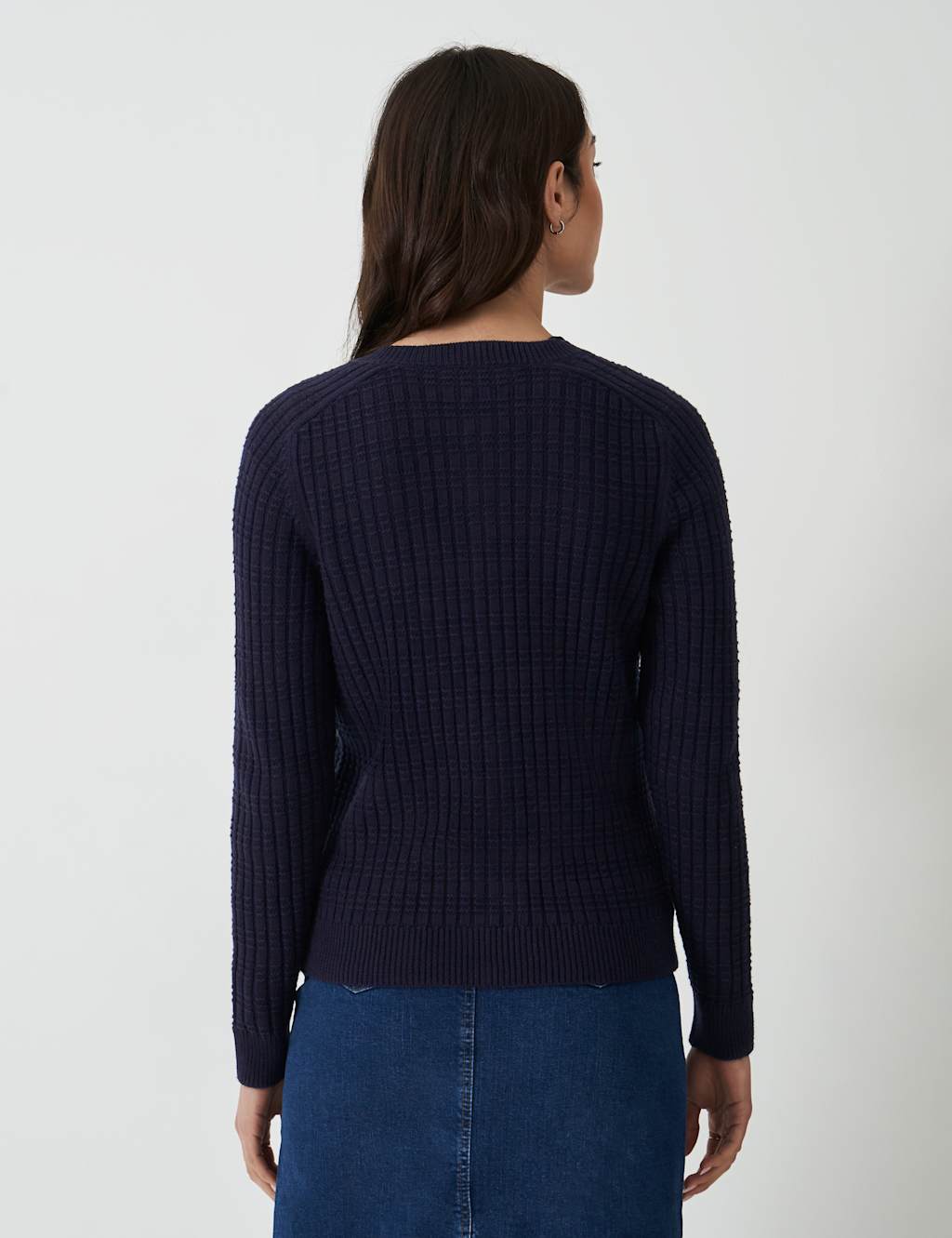 Cotton Blend Textured Crew Neck Cardigan 5 of 5