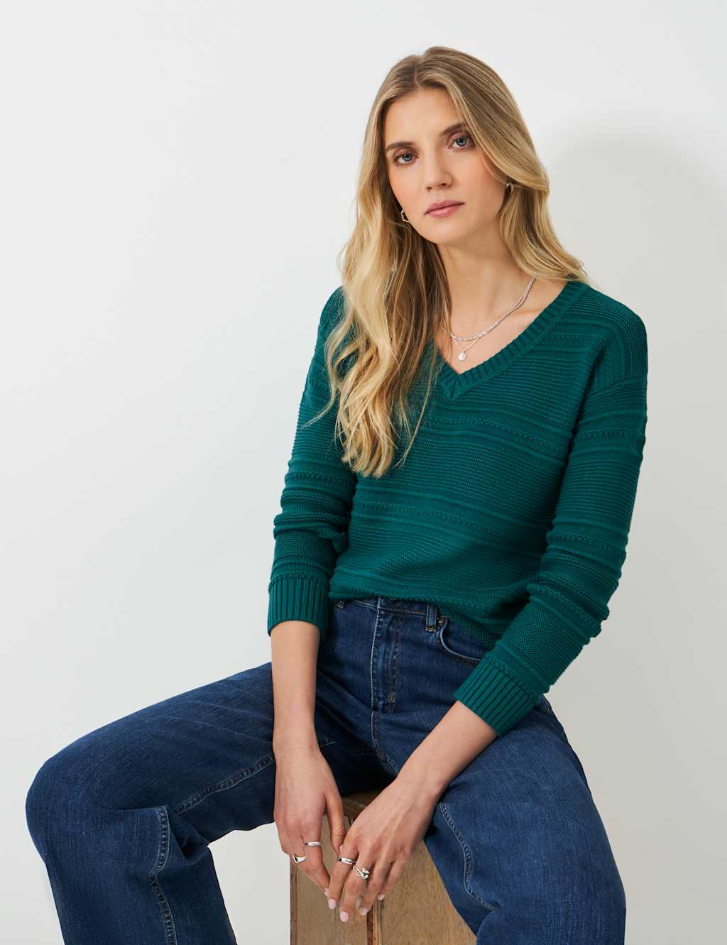 Cotton Blend Textured V-Neck Jumper 3 of 5