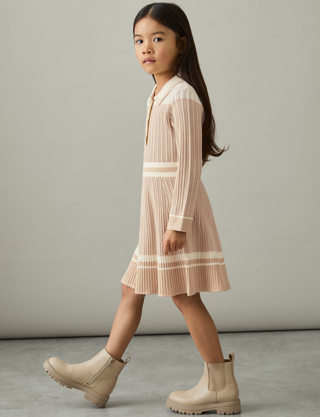 Knitted Ribbed Striped Shirt Dress (4-14 Yrs) 3 of 4