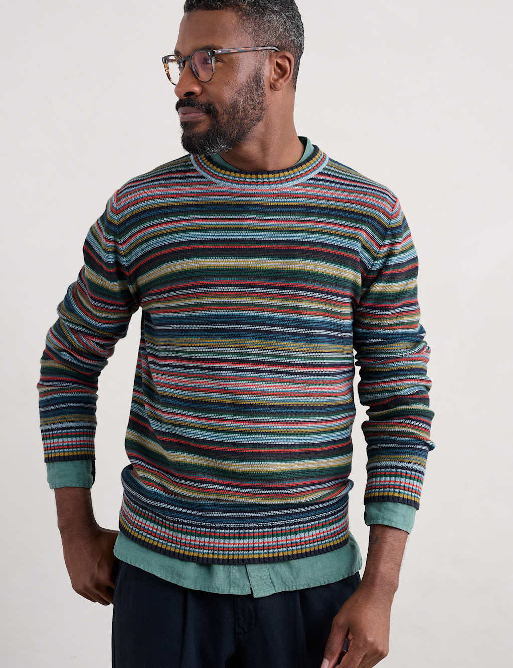Pure Cotton Striped Crew Neck Jumper 2 of 4