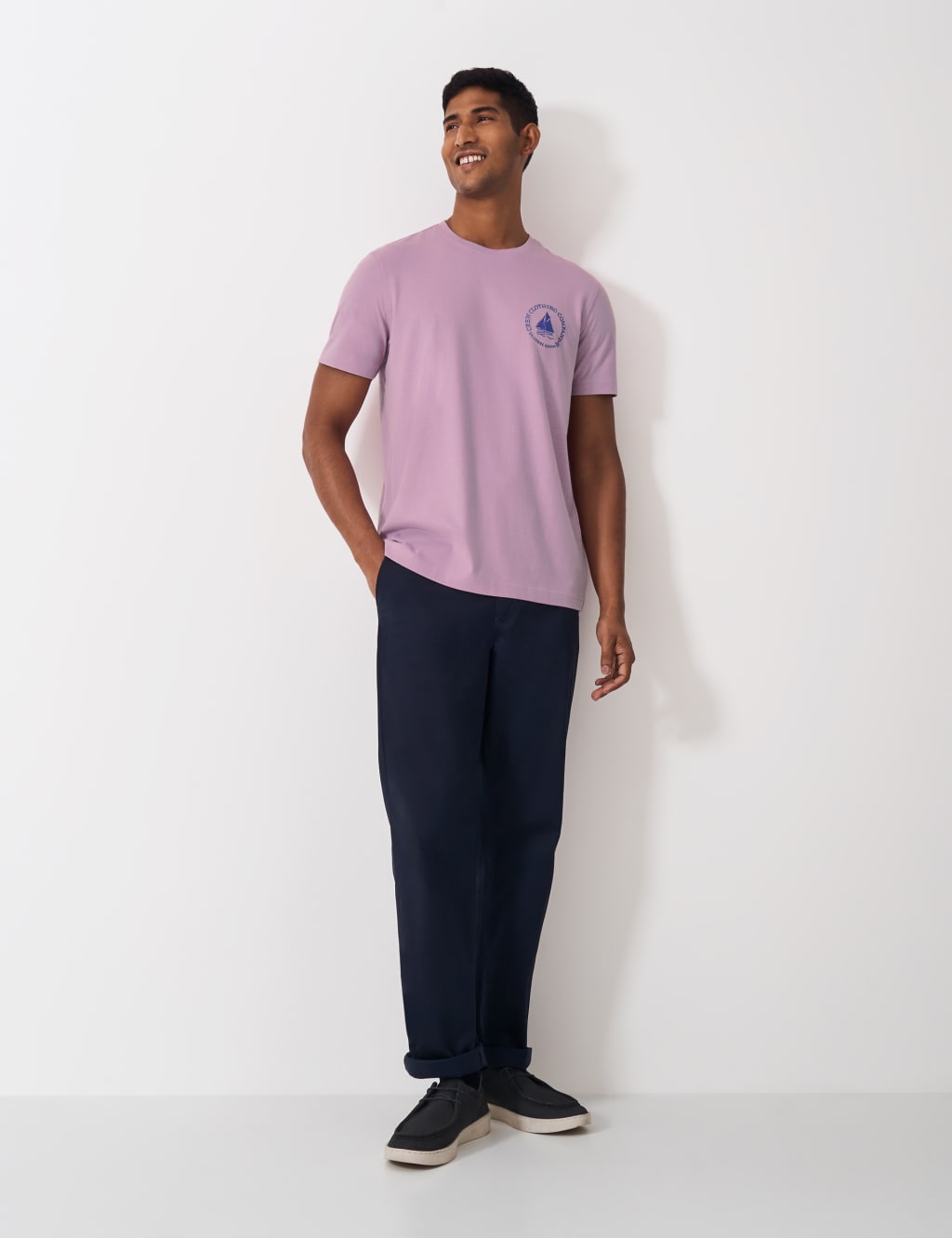 Pure Cotton Embroidered Boat Graphic T-Shirt 3 of 5