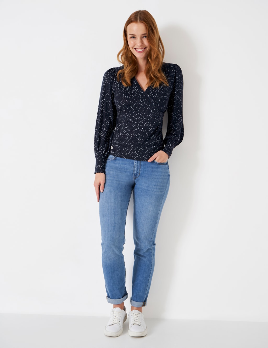 Jersey Polka Dot V-Neck Wrap Top 1 of 5