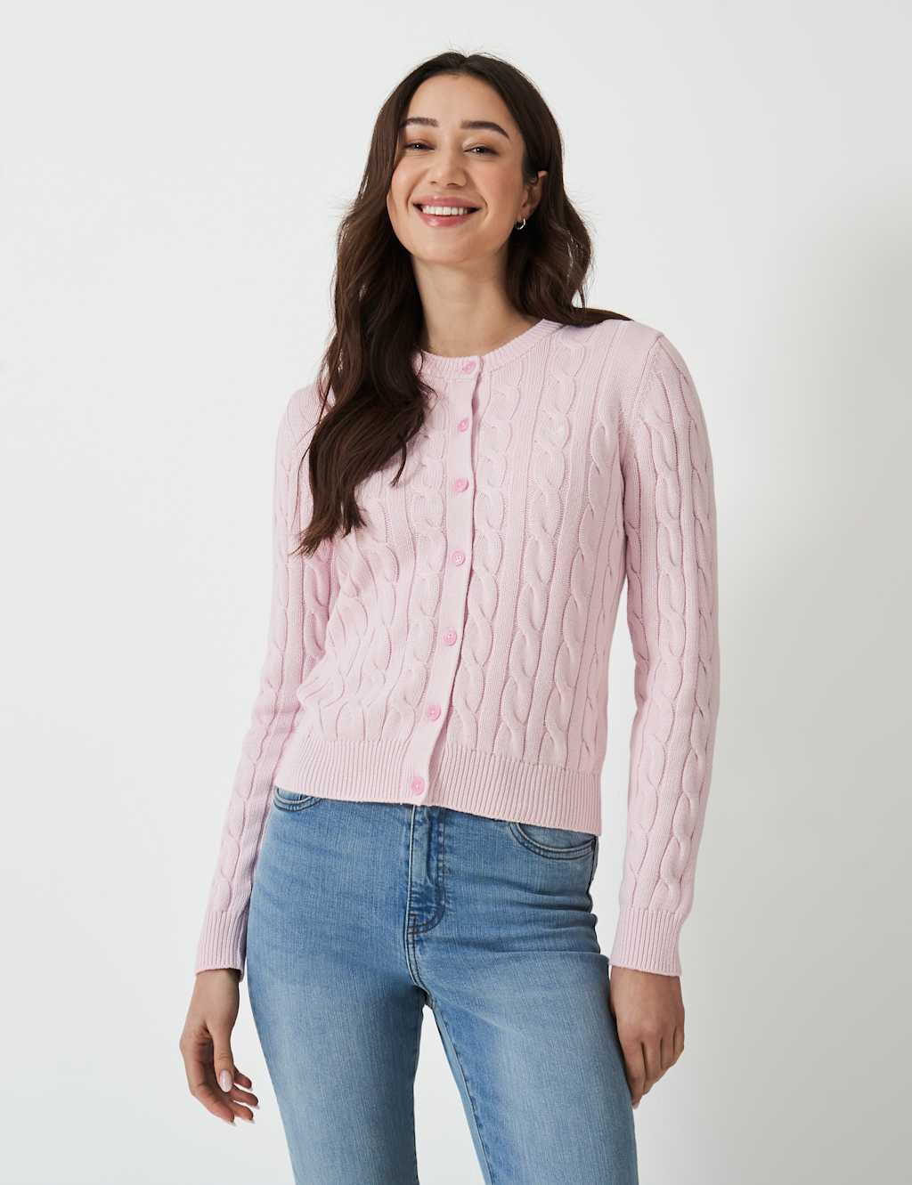 Pure Cotton Cable Knit Crew Neck Cardigan 1 of 5