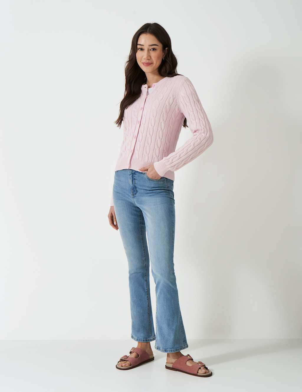 Pure Cotton Cable Knit Crew Neck Cardigan 3 of 5