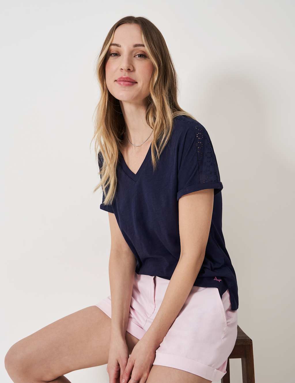 Pure Cotton V-Neck Cut Out Detail T-Shirt 3 of 5