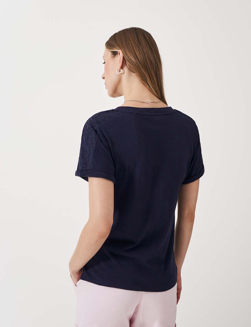 Pure Cotton V-Neck Cut Out Detail T-Shirt 4 of 5