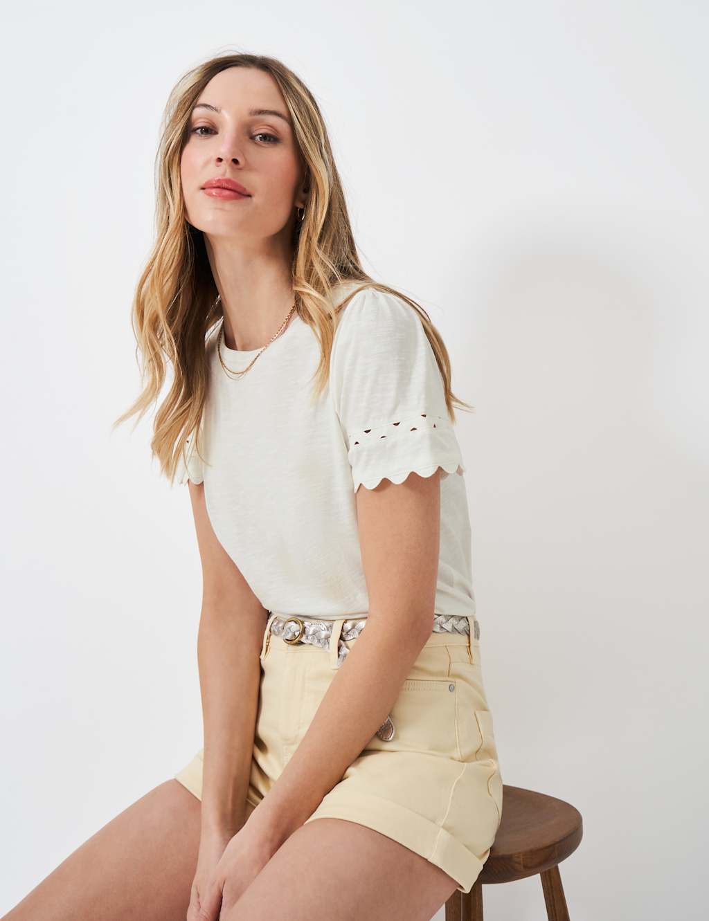 Pure Cotton Scallop Detail T-Shirt 3 of 5