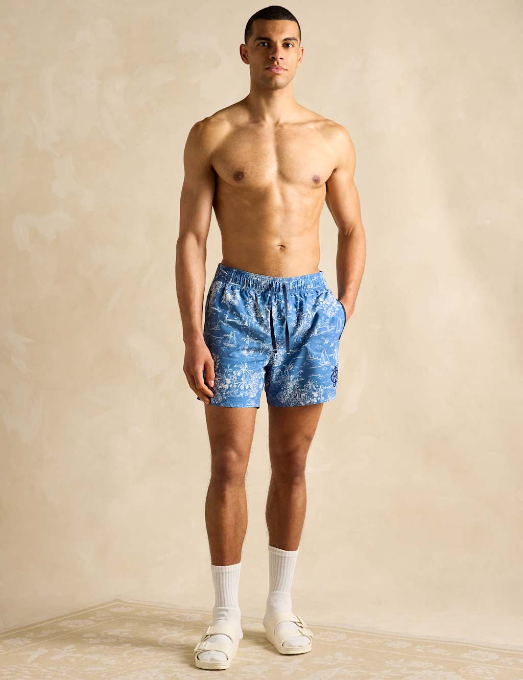 Tropical Scene Print Drawstring Swim Shorts 3 of 6