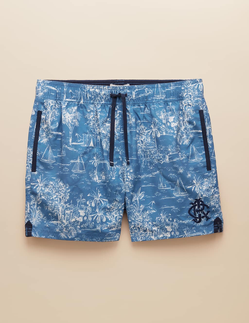 Tropical Scene Print Drawstring Swim Shorts 2 of 6