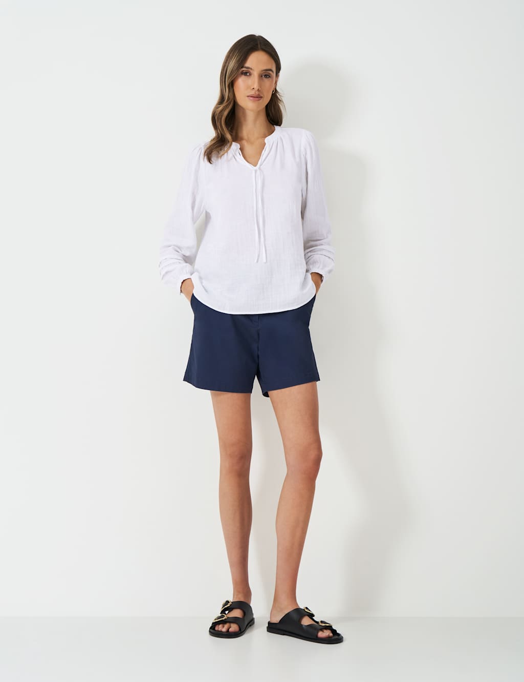 Pure Cotton Tie Neck Blouse 3 of 5