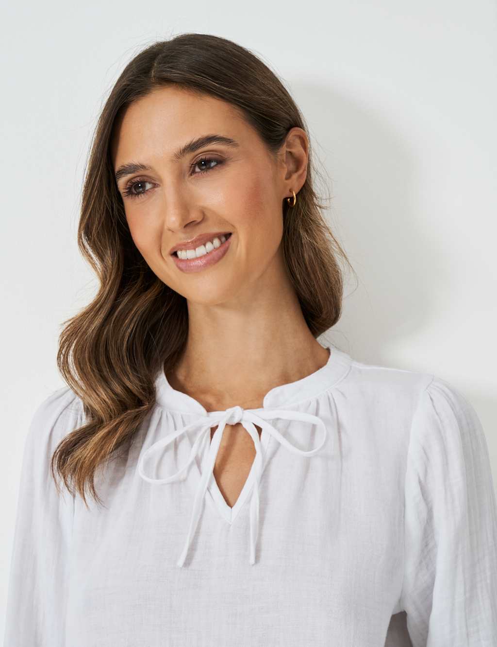 Pure Cotton Tie Neck Blouse 5 of 5