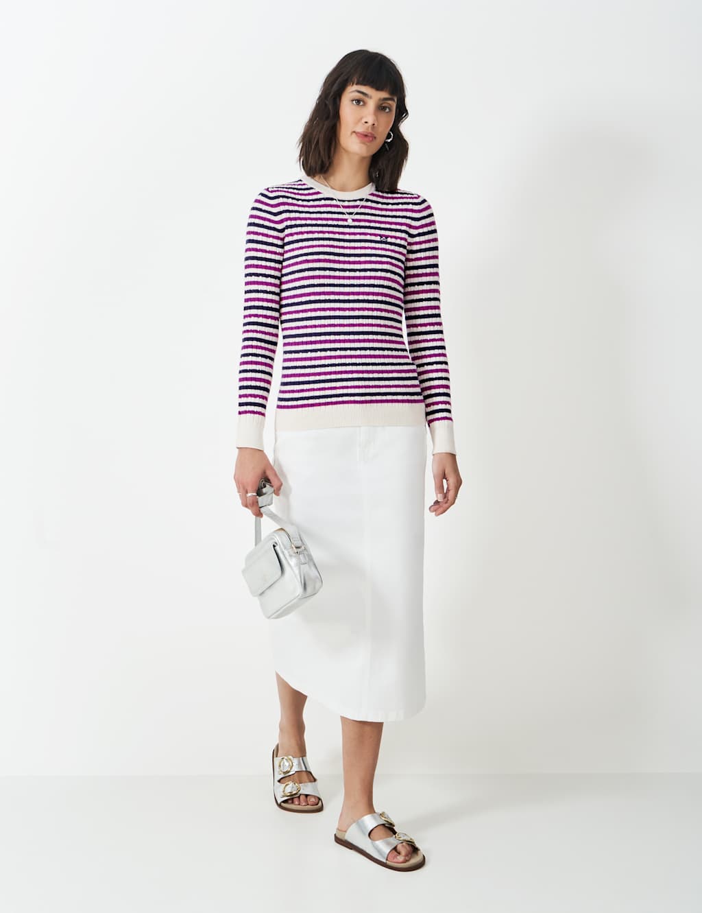 Cotton Rich Cable Knit Striped Jumper 1 of 5