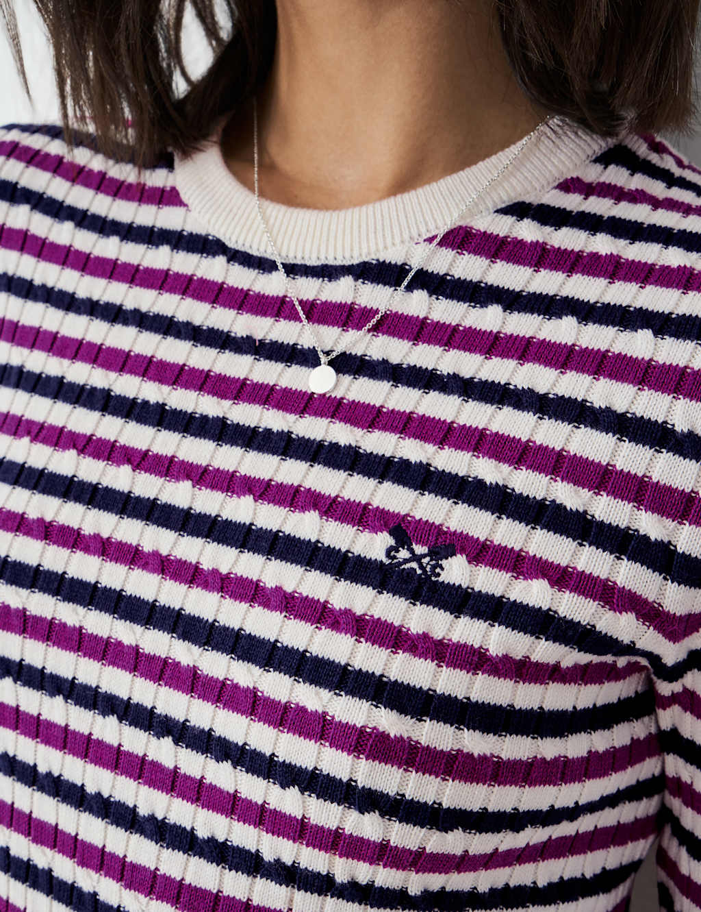 Cotton Rich Cable Knit Striped Jumper 5 of 5